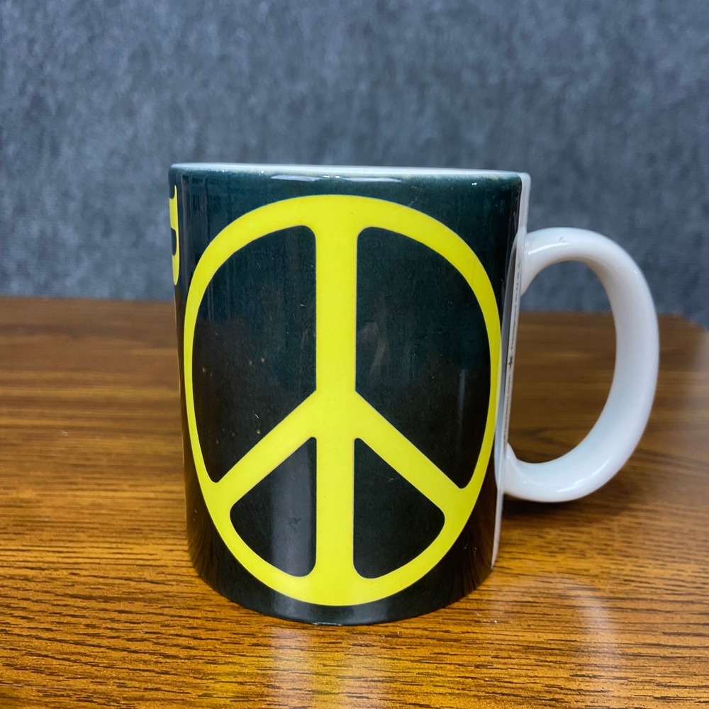 Vintage Classico San Francisco Peace Sign Coffee Mug USA Made Black Yellow‎ 12oz